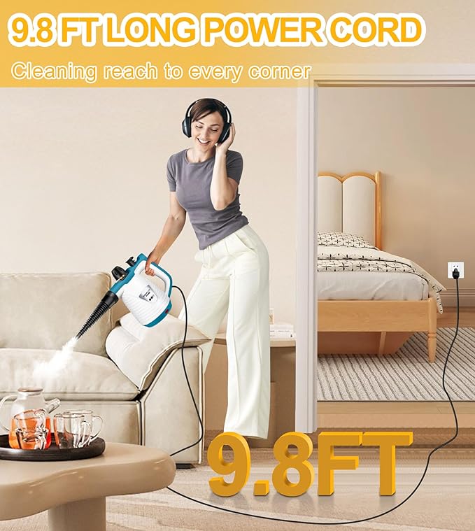 Handheld Steam Cleaner with 9 Accessories, Pressurized Handheld Multi-Surface Natural Steam Cleaner for Home, Multi-Purpose Portable Steamer for Cleaning Floor, Upholstery, Grout and Car