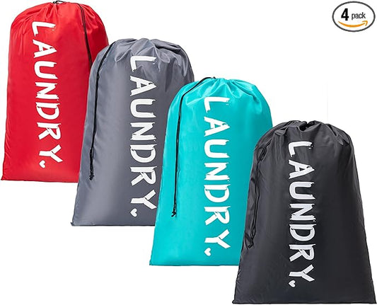 4 Pack XL Travel Laundry Bag, Machine Washable Dirty Clothes Organizer with Drawstring,Large Enough to Hold 4 Loads of Laundry, Easy Fit a Laundry Hamper or Basket Travel Essentials 24" x 36"