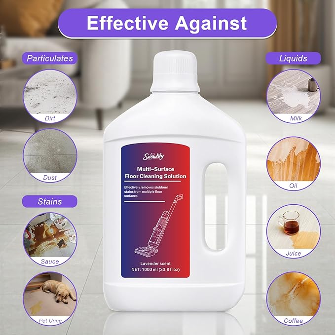 Snowlily 1000ML Floor Cleaning Solution, Residue & Streak Free, Low Foam Floor Cleaner for Mopping, for Robot Vacuum Mops & Wet Dry Vacuum Cleaners, Lavender Scent