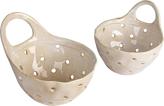 Creative Co-Op Set of 2 Cream Stoneware Colanders