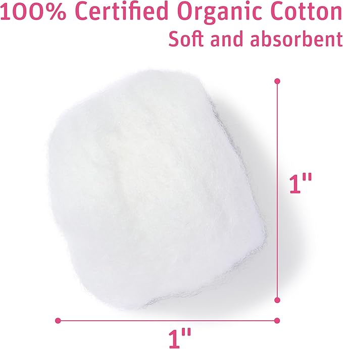 Simply Soft Premium Organic Cotton Balls 100% Pure Cotton, Certified Organic, Hypoallergenic, Large, Soft & Absorbent for Beauty, Cosmetics, Skin Care, Lint Free, 600 Count (Pack of 8)