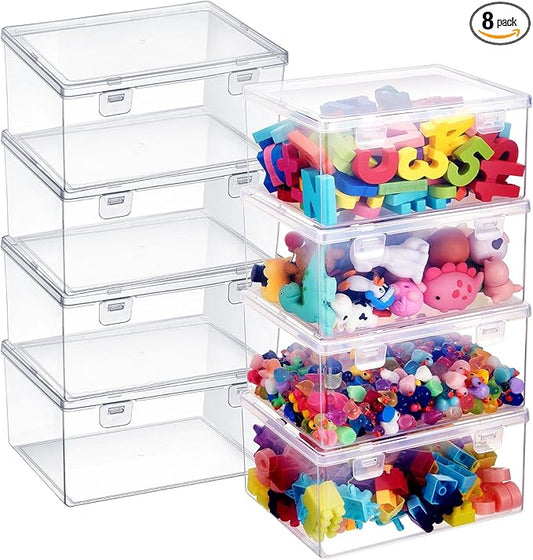 8 Pcs 7.09 x 5.2 x 3.43 Inch Plastic Playroom and Gaming Storage Organizer Box Containers Stackable Clear Storage Bins with Lids for Shelves or Cubbies, Holds Small Building Blocks