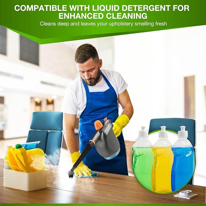 Handheld Steam Cleaner with Detergent Container – 1250W High-Pressure Multipurpose Steamer – Continuous Steam Lock, Large Tank, Safety Lock – for Home, Kitchen, Bathroom, Car Cleaning