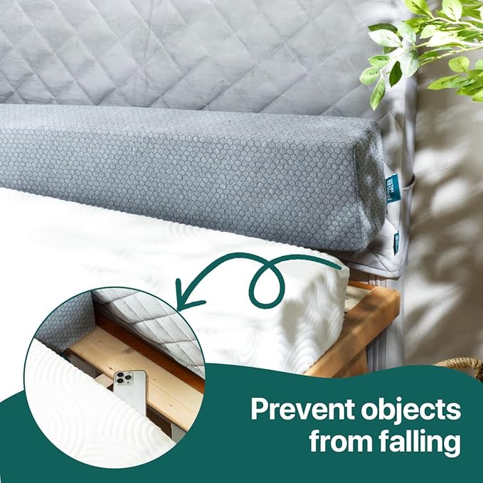 Bed Gap Filler for Headboard & Wall, Mattress Extender Pillow with Removable Cover & Memory Foam, Fills Gaps Between Mattress and Headboard, Stops Items Falling (Dark Gray, Twin Size)