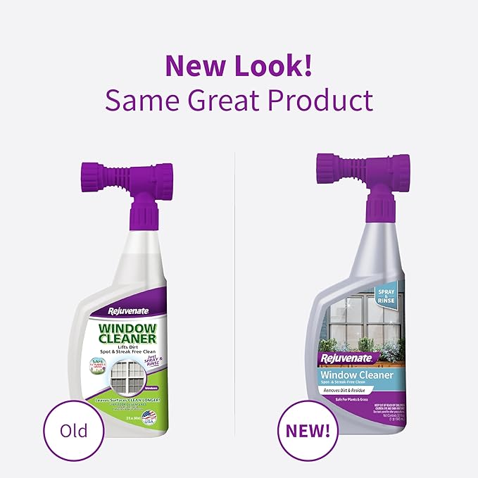 Rejuvenate High Performance Outdoor Window Spray and Rinse Cleaner with Hose End Adapter Instantly Removes Grime and Dirt Streak-Free Shine (32 oz)