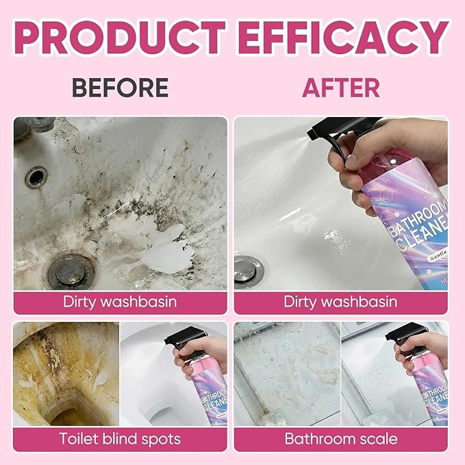 Bathroom Cleaner, Powerful Pink Bathroom Cleaner Spray, Bathrooms Descaler Foam Cleaners for Sink Tub Floor Tile (10 Fl Oz)