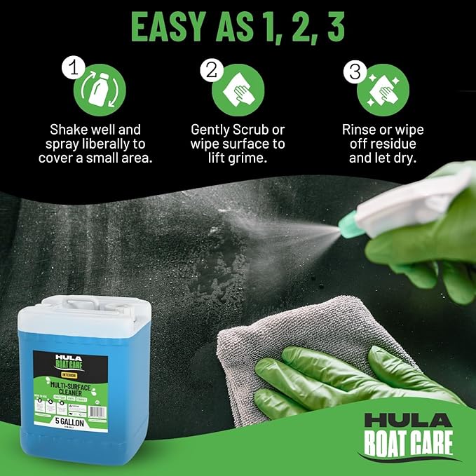 Hula Multi-Surface Cleaner — Vinyl, EVA Foam and Carpet, 5 Gallon — Bulk Marine Interior Cleaner for Detailers and Fleets, Biodegradable, Made in USA