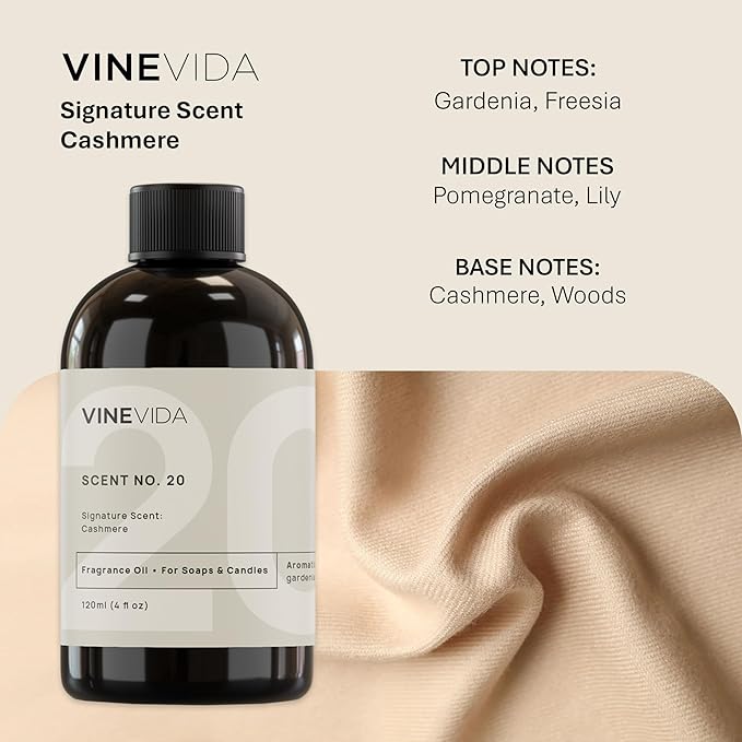 VINEVIDA [4oz] Cashmere Fragrance Oil for Candle Making and Soap Making - Premium Candle Scents for Soy Candles