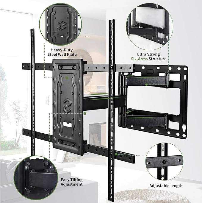 Full Motion TV Wall Mount for 32-75 Inch TVs, VESA Compatible, 150 lbs Weight Capacity, Adjustable Tilt & Swivel, Easy Centering & Quick Installation