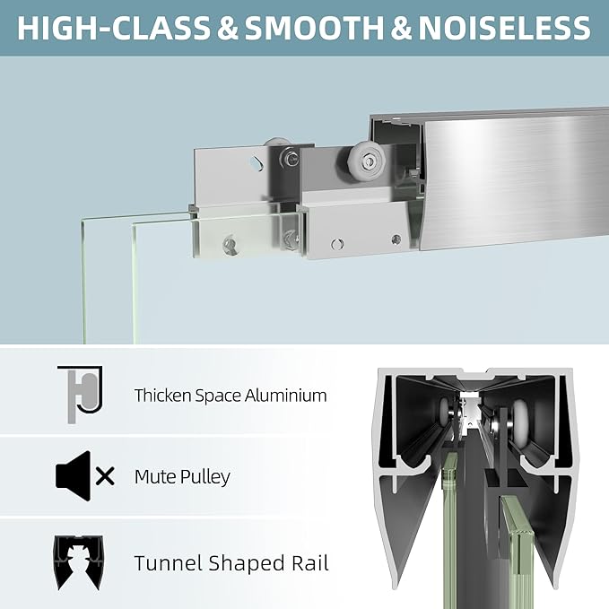 GETPRO Semi-Frameless Shower Door Double Sliding 56-60 in. W x 72 in. H Bypasss Bathroom Glass Shower Sliding Doors,1/4 inch Clear Tempered Glass Door for Walk-in Shower Brushed Nickel