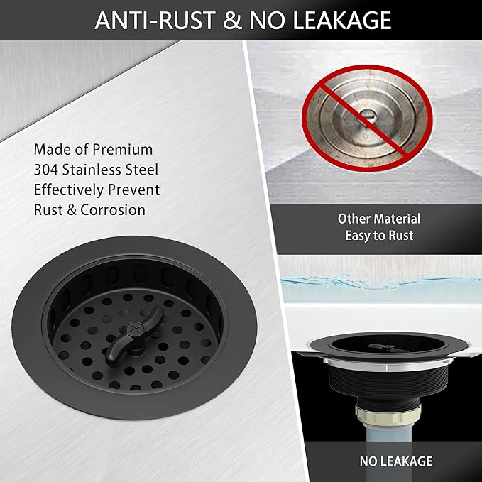 Black Sink Drain 3-1/2 Inch Kitchen Sink Drain Strainer Assembly Kit with Stainless Steel Strainer Basket and Drain Stopper for Standard Kitchen Sink Matte Black