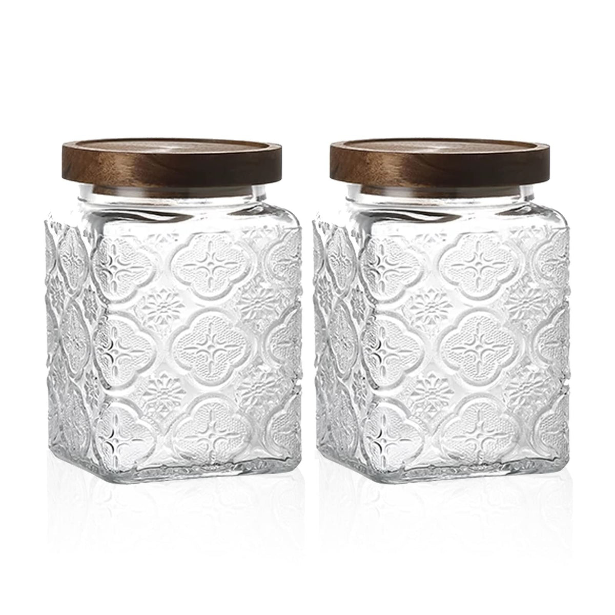 Vintage Glass Airtight Storage Jar Set of 2, With Airtight Wood - Image 1