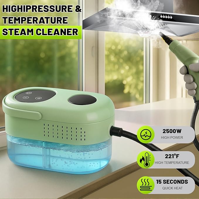 2500W Handheld Steam Cleaner, 15s Fast Heat-Up & 34oz Tank, 6-Level Adjustable Steam Control, Touch Screen Portable Steamer for Bathroom, Car, Tile, Floor, Kitchen, Home Cleaning