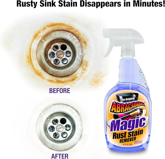 Abracadabra® Magic Rust Remover 32oz – Premium Rust Stain Remover for Concrete, Fiberglass, Glass, fabrics, Vinyl, Metals, Carpet & More – Fast & Powerful Cleaning for Home & Outdoor Use