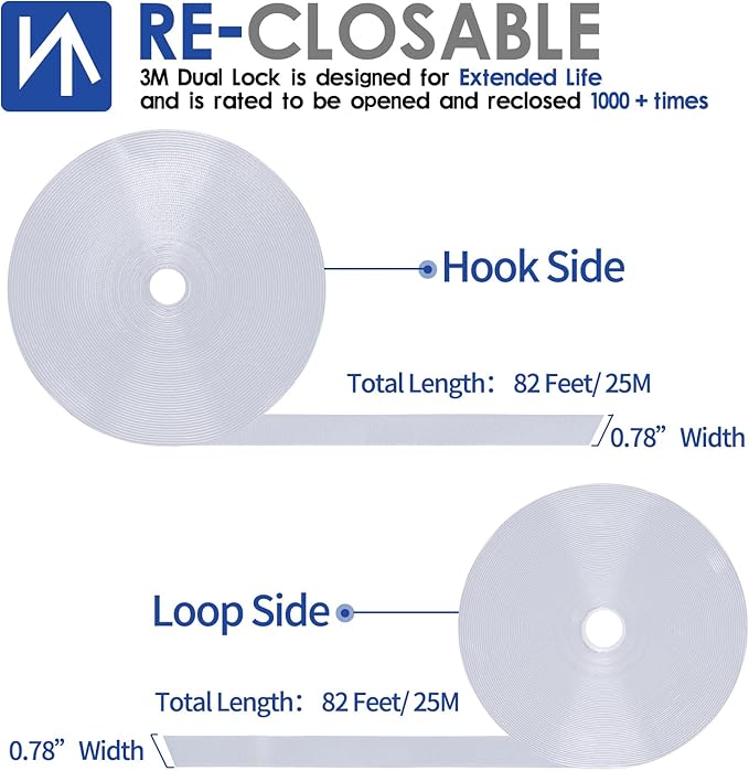 3/4 Inch x 82 Feet Black Heavy Duty Hook & Loop Tape, Double Sided, Picture Hanging, TV Accessories, Wall Adhesive