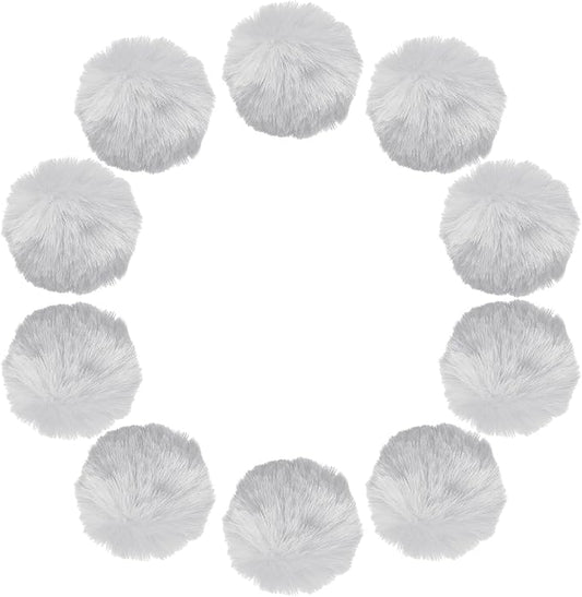 uxcell 2 Inch Faux Fur Pom Pom Balls, 10 Pcs Light Grey Fluffy Soft Faux Fur Pom Poms for Hats with Elastic Loop for DIY Knitting Hats Keychain Scarves Gloves Bags Shoes Accessories
