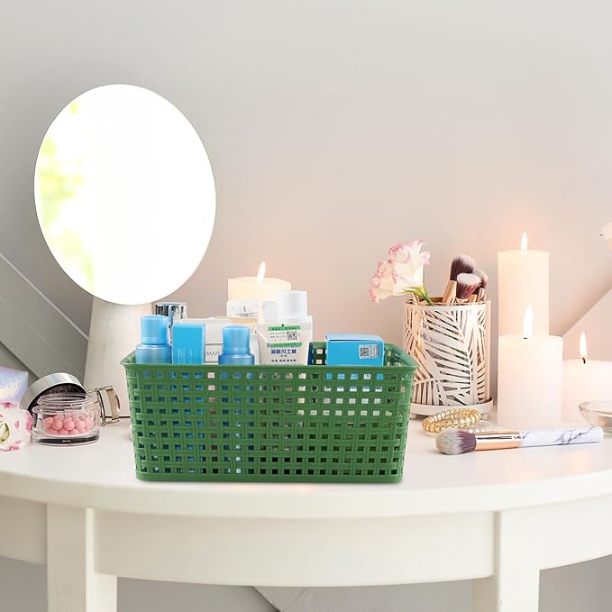 Taysisiter Plastic Weave Storage Basket, Plastic Storage Shelf Basket, 4 Packs
