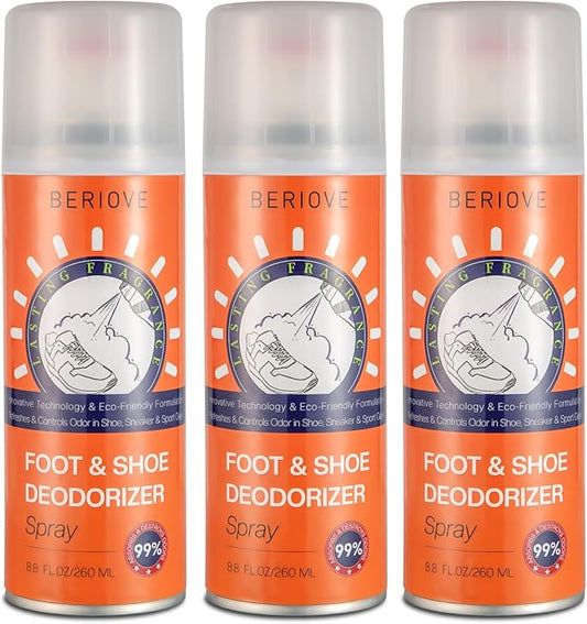 Long-Lasting Shoe Deodorizer Spray : Foot Odor Eliminator for Men’s & Women’s Shoes - Shoe Odor Eliminator for All Footwear Types (3 Pack)
