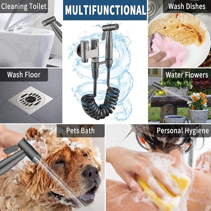 MLD Hand Held Bidet Sprayer for Toilet, Muslim Shower Bidet Hose Toilet Faucet Sprayer Kit, Toliet Jet Spray Bidet Attachment with T Valve, Toilet Water Spray Shower for Washer and Cleaner