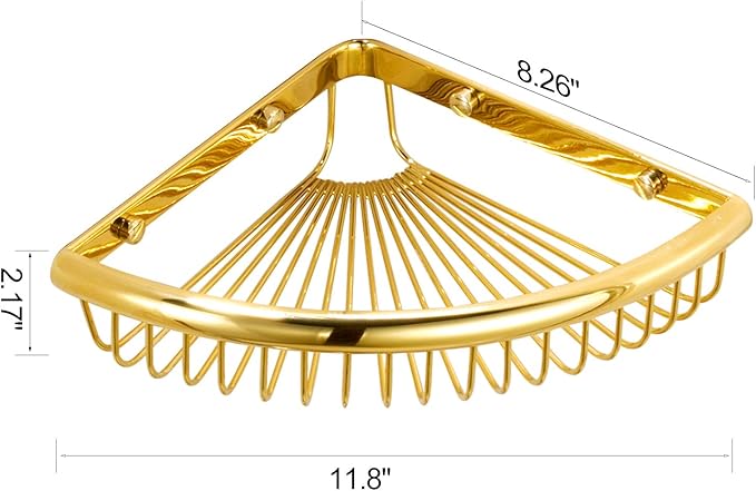 Shower Caddies Corner Shelf for Bathroom Brass Basket Organizers and Storage Shampoo Soap Holder Polished Gold
