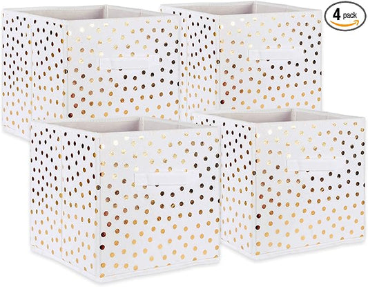 DII Non Woven Polyester Storage Bin, Polka Dot, White & Gold, Small Set of 4