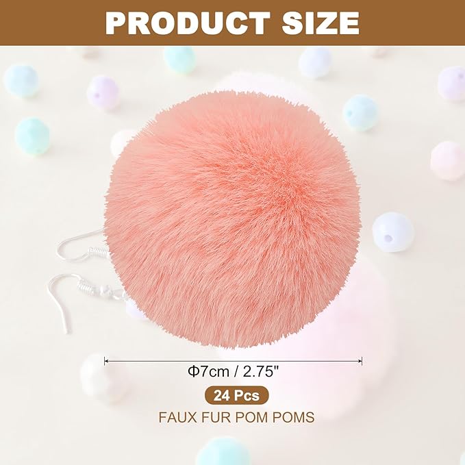 PATIKIL Faux Fur Pom Poms for Hats, 24 Pcs Fluffy Soft Fur Poms Balls with Elastic Loop for Keychain Knitting Hats DIY Scarves Gloves Bag Christmas, Light Pink