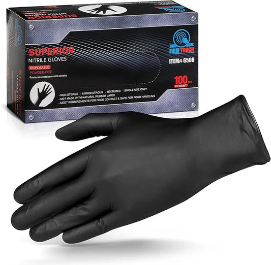 Glove Station Disposable Nitrile Gloves - 100-Count - Medical-Grade Non-Latex Gloves for Kitchen, Cleaning, and Cooking - Textured for Better Grip 6MM-M-Black