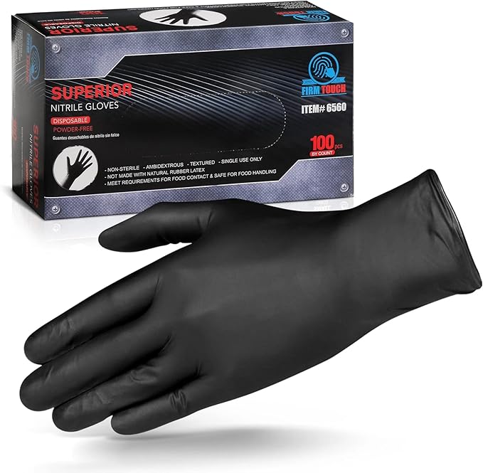 Glove Station Nitrile Disposable Gloves - Powder-Free, Latex-Free, Textured Grip, Food Grade Rated Household Gloves - Ideal for Cleaning, Cooking Use -Black - 6MIL - SM (100 Count)