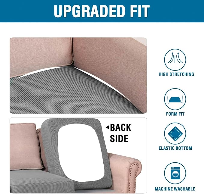 H.VERSAILTEX Multi-Pieces Loveseat Covers for 2 Cushion Couch High Stretch Couch Cushion Covers Jacquard Textured Twill Fabric(2 Seat Covers Plus 2 Back Cushion Covers, Dove)