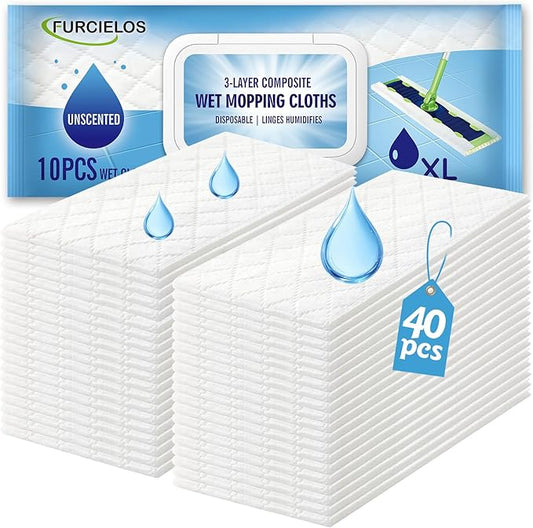 40 Count XL Heavy Duty Wet Mopping Cloths Refill Compatible with Swiffer Sweeper XL Mop, Disposable Wet Pads Refill X-Large Size for Multi-Surface Floor Cleaning, Unscented