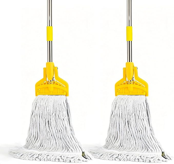 2 Pack Commercial Mop Heavy Duty Industrial Cotton Mop, 61 inch Metal Commercial Stick for Home, Garage,Office, Workshop, Warehouse Floor Cleaning