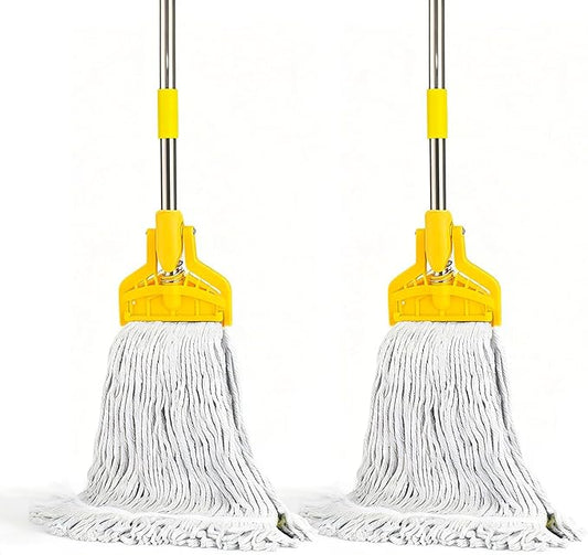 2 Pack Commercial Mop Heavy Duty Industrial Cotton Mop, 61 inch Metal Commercial Stick for Home, Garage,Office, Workshop, Warehouse Floor Cleaning