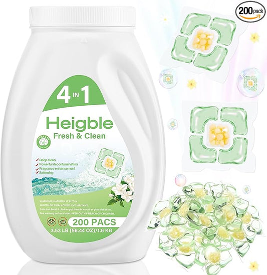 200 Count Laundry Detergent Pods Bulk 4 in 1 Laundry Detergent PACs with Camellia Wash Scent Booster Beads Stain Remover Odor Fighter Fragrance Enhancement Softening