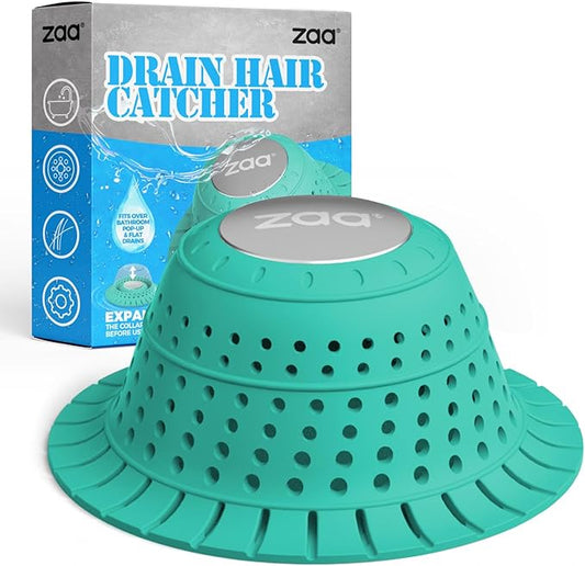 zaa Bathtub Drain Hair Catcher, Silicone Collapsible 1 Pack Drain Protector for Pop-Up and Regular Drains of Shower, Bathtub, Tub, Bathroom, Sink, Mint Green
