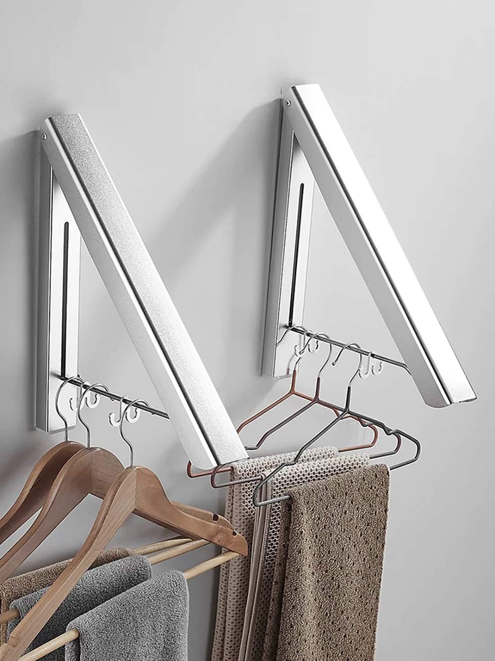 2 Pack Retractable Clothes Rack - Wall Mounted Folding - Image 1