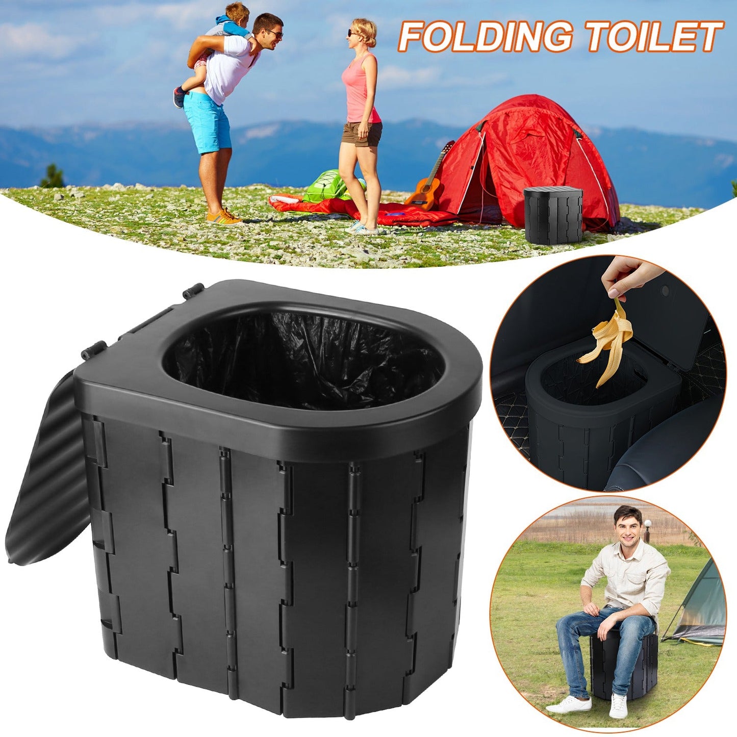 Foldable Portable Camping Toilet – Emergency Porta Potty with Lid & Carry Bag | Fixory911