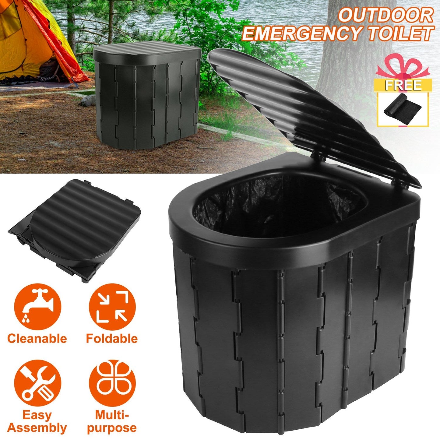 Foldable Portable Camping Toilet – Emergency Porta Potty with Lid & Carry Bag | Fixory911