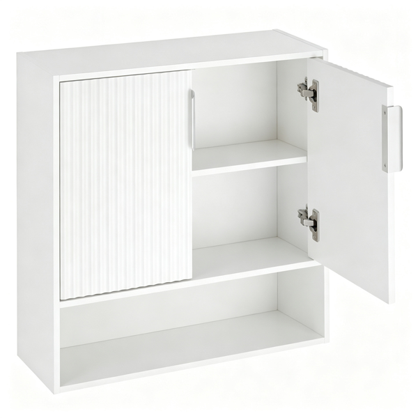 Wall Mounted Bathroom Cabinet, Modern Fluted Panel Storage Cabinet With Adjustable Shelf, 2-Door MDF Medicine Cabinet For Bathroom Kitchen Laundry Room Organization - Image 2
