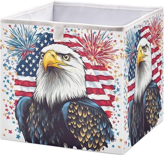Bald Eagle Fireworks American Flag Closet Organizers Storage Cubes Storage Bins Shelf Baskets Containers for Home Room Office,Square
