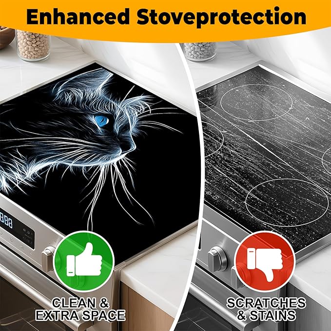Stove Top Cover for Home Decoration Kitchen Pad Washable Cooktop Covers Countertop Stove Protector Mat for Home Kitchen Cooktops (cat, 28"x20")
