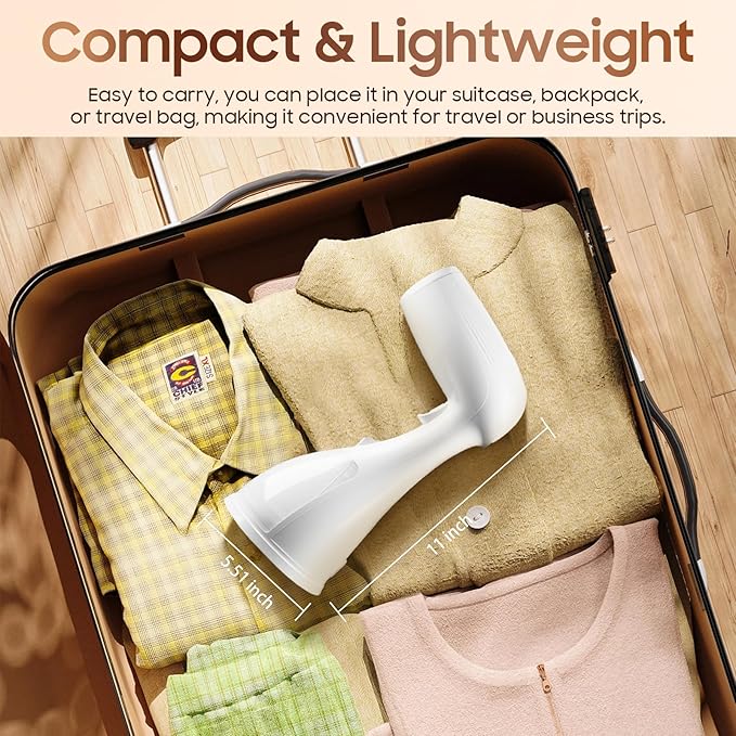 Portable Hand Held Steamer for Clothes - 1350W Handheld Clothes Steamer, 15S Rapid Heating, Garment Wrinkle Remover Fastly Make Clothes Soft, Large-Capacity Iron for Hotels/Travel