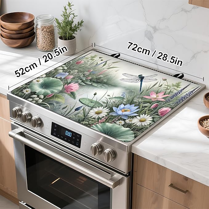 Stove Top Cover for Home Decoration Kitchen Pad Washable Cooktop Covers Countertop Stove Protector Mat for Home Kitchen Cooktops (dragonfly, 28"x20")