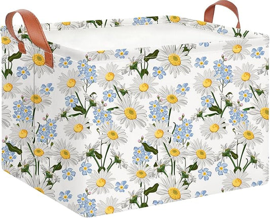CLOCOR Rectangular Storage Basket Empty,Gift Basket,Waterproof Storage Bin with Handles,Room Decor(Orchid Daisy)