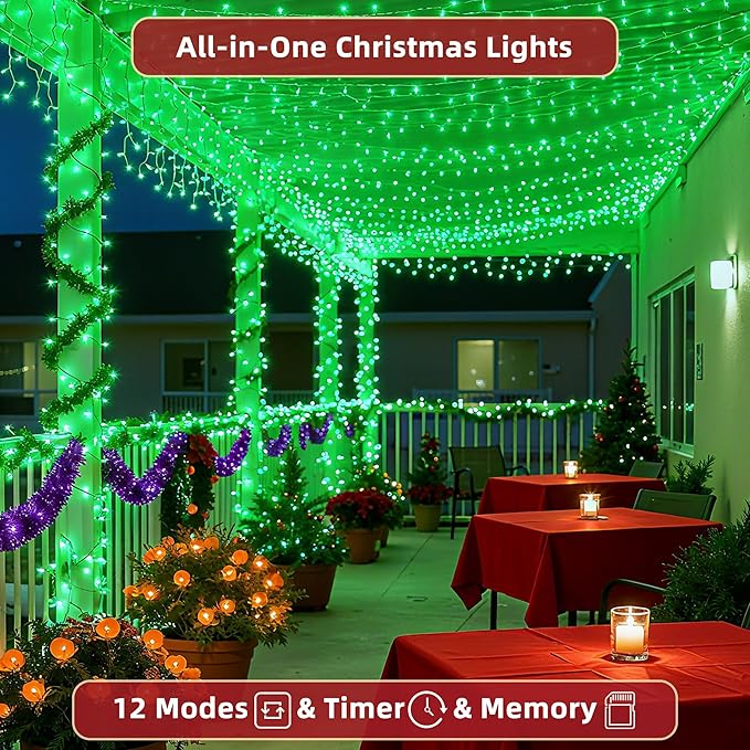 470ft Outdoor Christmas Lights, 1500 LED Super Long String Lights 12 Modes & Timer Memory, Dimmable Outsite Waterproof Light Strings for Xmas Tree Garden Wedding Party Holiday Decorations Green