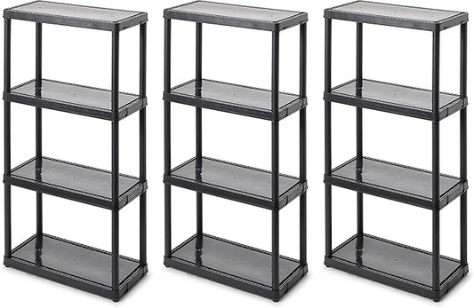 Gracious Living 4 Shelf Fixed Height Solid Light Duty Storage Unit 12 x 24 x 48 for Home, Garage, Basement, & Laundry, Black (3 Pack)