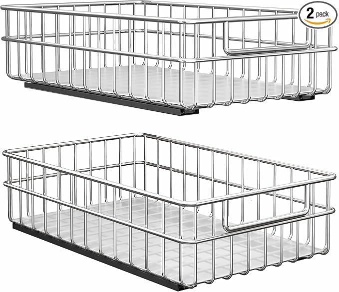 Pull-Out Cabinet Organizer — Stainless Steel, 2-Pack