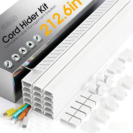 212.6in Cord Hider Kit, Cord Covers for 2-4 Wires on Wall, Self-Adhesive Cable Hider Wire Covers for Cords on Wall, Paintable Cord Hider for Walls Mount Tv, Cable Cover Raceway, W0.95 H0.55in, White