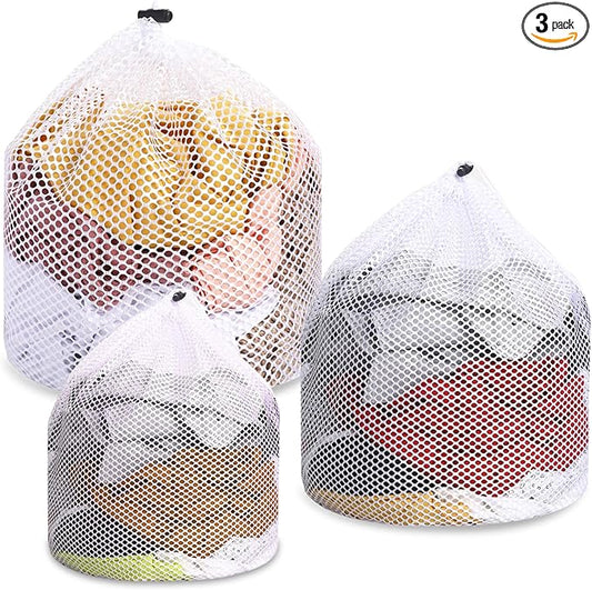 3Pcs Mesh Laundry Bags Sock Bag for Washing Machine S/M/L Washable Drawstring Laundry Net Bag for Socks Underwear Pants
