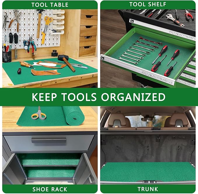 Foam Toolbox Liner Drawer Mat 1/8 Inch Thick X 24 Inch Wide X 24 Ft Long Green, No Slip for Protecting Cabinet, Garage, Cart, Tool Box