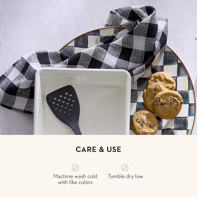 MACKENZIE-CHILDS Linen Dish Towel, Decorative Kitchen Towel, Black Check